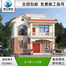 農(nóng)村二層簡歐帶露臺(tái)小別墅施工圖紙及效果圖_鄉(xiāng)村自建房設(shè)計(jì),鼎川建筑