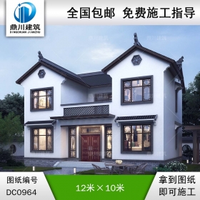 二層中式帶露臺別墅施工圖紙及效果圖_農(nóng)村自建房設(shè)計(jì),鼎川建筑